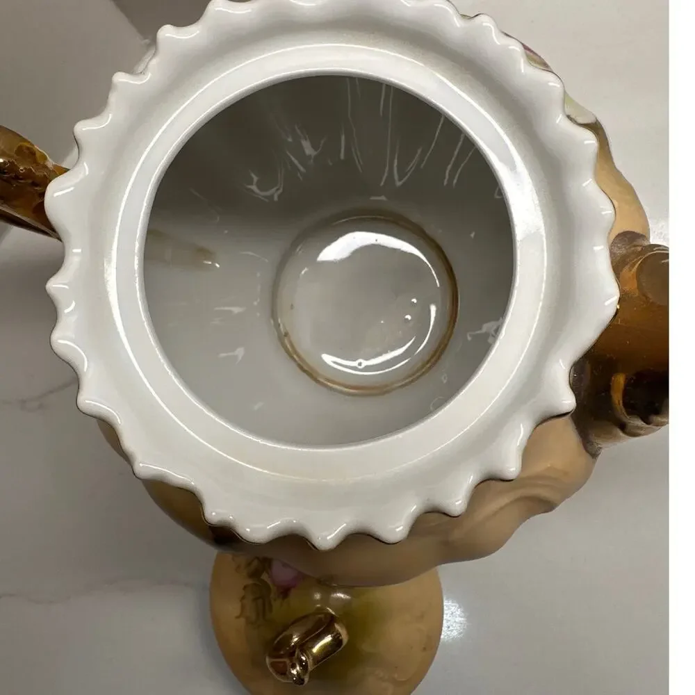 RARE Teapot & Lid Heritage Brown Floral Lefton 3112 6 Cup 6
